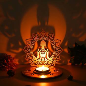 One mdf wooden lord buddha lotus shadow decorative tea light candle holder 1