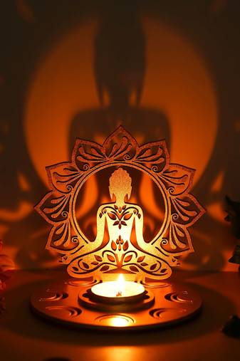 One mdf wooden lord buddha lotus shadow decorative tea light candle holder