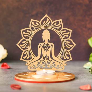 One mdf wooden lord buddha lotus shadow decorative tea light candle holder 2