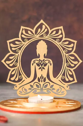 One mdf wooden lord buddha lotus shadow decorative tea light candle holder