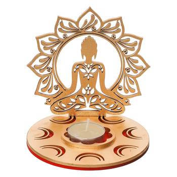 One mdf wooden lord buddha lotus shadow decorative tea light candle holder 3