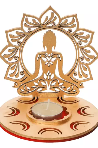 One mdf wooden lord buddha lotus shadow decorative tea light candle holder