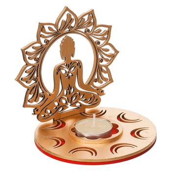 One mdf wooden lord buddha lotus shadow decorative tea light candle holder 4