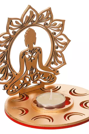 One mdf wooden lord buddha lotus shadow decorative tea light candle holder