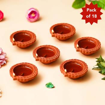 Set of 18 decorative clay diyas deepam oil lamps, mitti diya for diwali 1