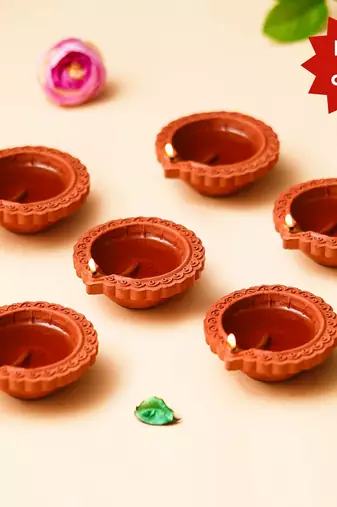 Set of 18 decorative clay diyas deepam oil lamps, mitti diya for diwali