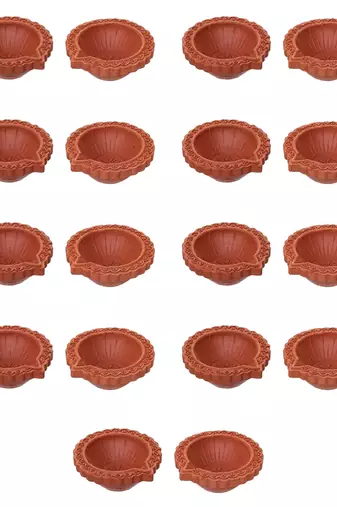 Set of 18 decorative clay diyas deepam oil lamps, mitti diya for diwali