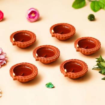 Set of 6 decorative clay diyas deepam oil lamps, mitti diya for diwali 1