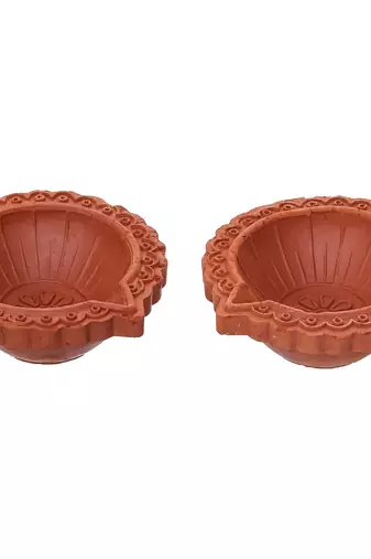 Set of 6 decorative clay diyas deepam oil lamps, mitti diya for diwali