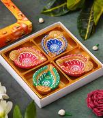 Set of 4 decorative clay diyas terracotta deepam oil lamps, mitti diya