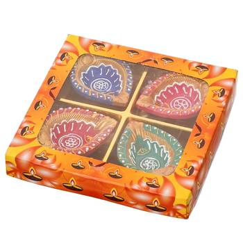 Set of 4 decorative clay diyas terracotta deepam oil lamps, mitti diya 3