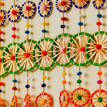 Pack of 10 rings with pom-pom tassels bell wall hangings toran 2