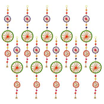 Pack of 10 rings with pom-pom tassels bell wall hangings toran 3