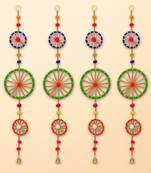 Pack of 4 rings with pom-pom tassels bell wall hangings toran