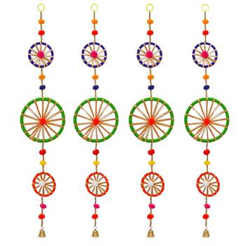 Pack of 4 rings with pom-pom tassels bell wall hangings toran 2