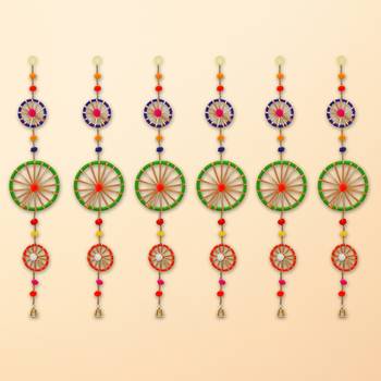 Pack of 6 rings with pom-pom tassels bell wall hangings toran 1