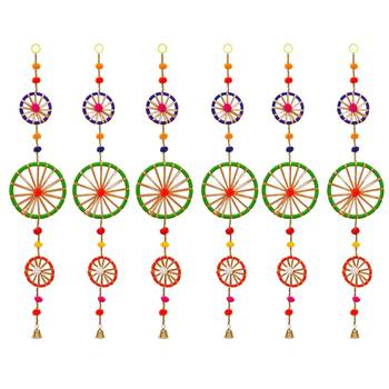 Pack of 6 rings with pom-pom tassels bell wall hangings toran 2