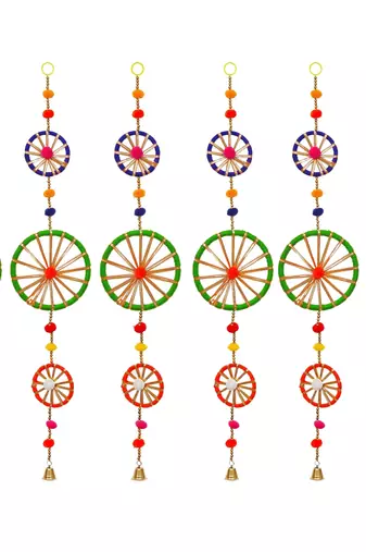 Pack of 6 rings with pom-pom tassels bell wall hangings toran