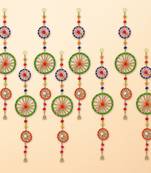 Pack of 8 rings with pom-pom tassels bell wall hangings toran