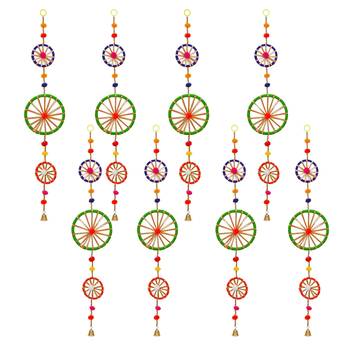 Pack of 8 rings with pom-pom tassels bell wall hangings toran 2