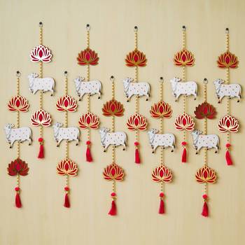Pack of 10 lotus, cow, beads, tassel decorative hanging for diwali decor 1
