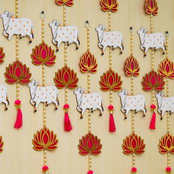 Pack of 10 lotus, cow, beads, tassel decorative hanging for diwali decor 2