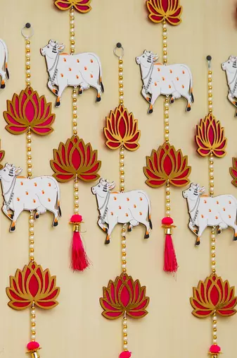 Pack of 10 lotus, cow, beads, tassel decorative hanging for diwali decor