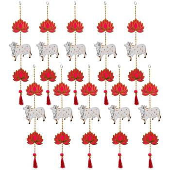 Pack of 10 lotus, cow, beads, tassel decorative hanging for diwali decor 3