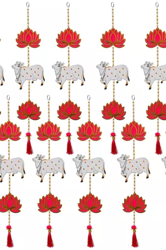 Pack of 10 lotus, cow, beads, tassel decorative hanging for diwali decor
