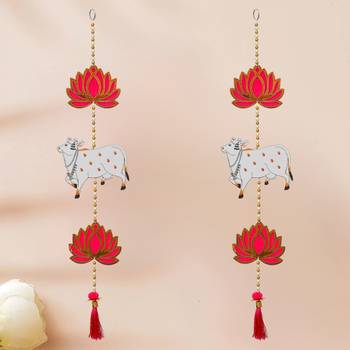 Pack of 2 lotus, cow, beads, tassel decorative hanging for diwali decor 1