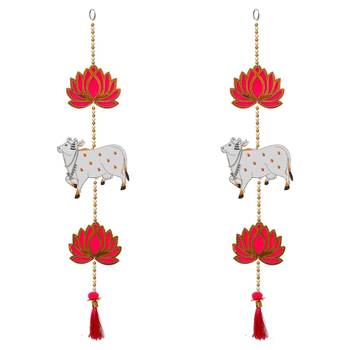 Pack of 2 lotus, cow, beads, tassel decorative hanging for diwali decor 2