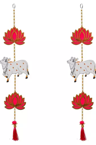 Pack of 2 lotus, cow, beads, tassel decorative hanging for diwali decor