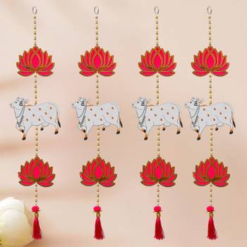 Pack of 4 lotus, cow, beads, tassel decorative hanging for diwali decor 1
