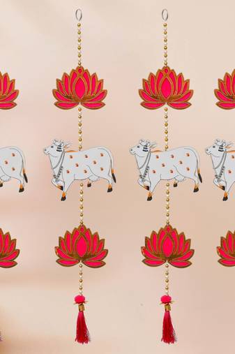 Pack of 4 lotus, cow, beads, tassel decorative hanging for diwali decor