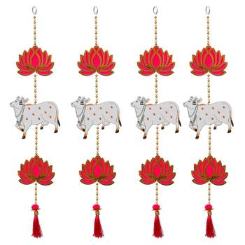 Pack of 4 lotus, cow, beads, tassel decorative hanging for diwali decor 2