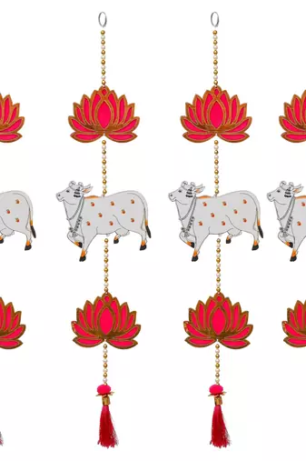 Pack of 4 lotus, cow, beads, tassel decorative hanging for diwali decor