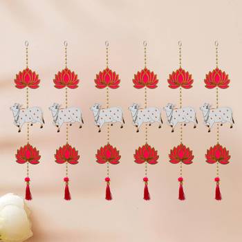 Pack of 6 lotus, cow, beads, tassel decorative hanging for diwali decor 1