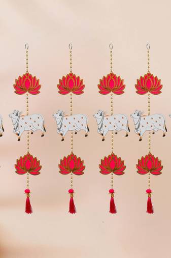 Pack of 6 lotus, cow, beads, tassel decorative hanging for diwali decor