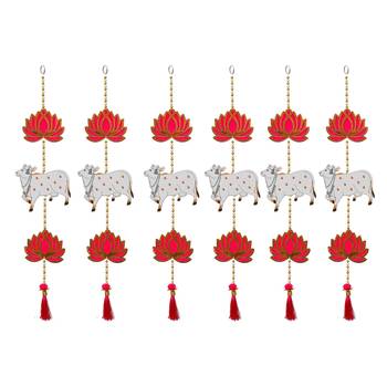 Pack of 6 lotus, cow, beads, tassel decorative hanging for diwali decor 2