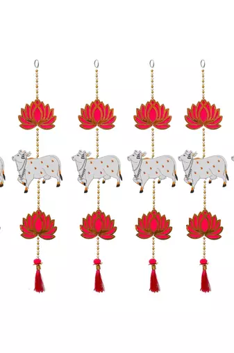 Pack of 6 lotus, cow, beads, tassel decorative hanging for diwali decor