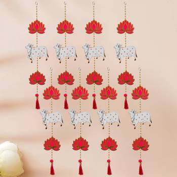 Pack of 8 lotus, cow, beads, tassel decorative hanging for diwali decor 1