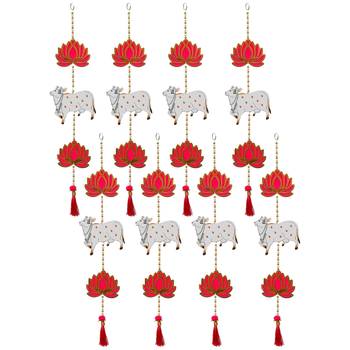 Pack of 8 lotus, cow, beads, tassel decorative hanging for diwali decor 2