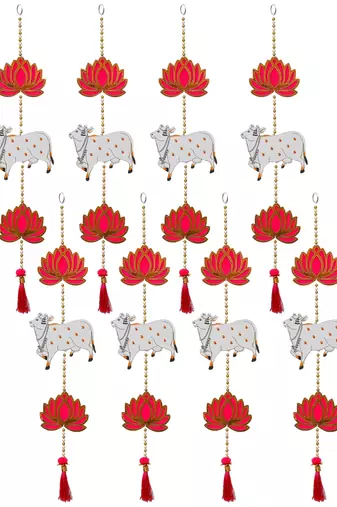 Pack of 8 lotus, cow, beads, tassel decorative hanging for diwali decor