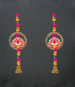 Pack of 2 lotus in golden rings with pom pom, bell hangings toran