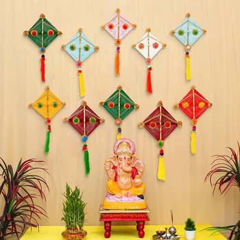 Pack of 10 multicolor woollen kite hanging decoration 1