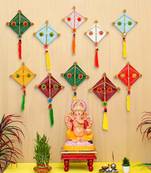 Pack of 10 multicolor woollen kite hanging decoration