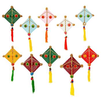 Pack of 10 multicolor woollen kite hanging decoration 3