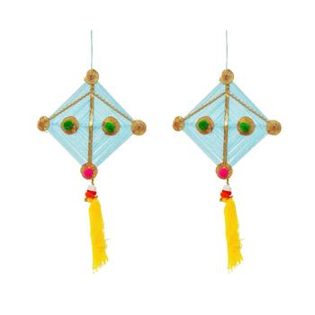 Pack of 2 multicolor woollen kite hanging decoration 2