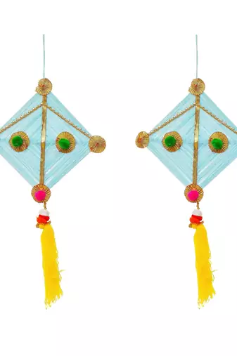 Pack of 2 multicolor woollen kite hanging decoration