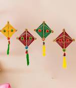 Pack of 4 multicolor woollen kite hanging decoration